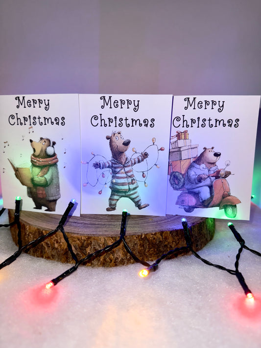Festive Bear Collection – Set of 8 Christmas Cards with Envelopes
