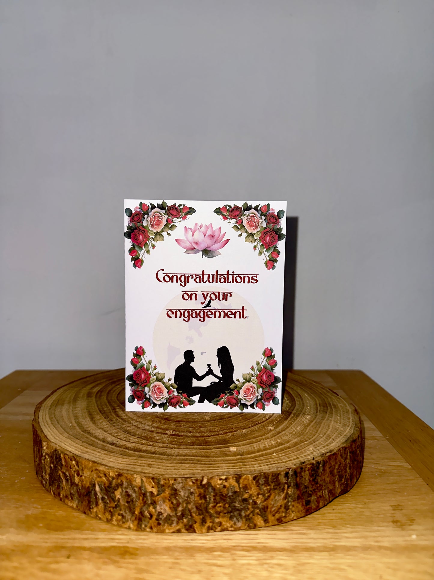 Full Moon Promise – Lotus & Roses Engagement Card