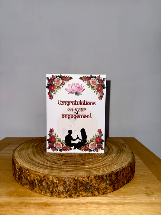 Full Moon Promise – Lotus & Roses Engagement Card