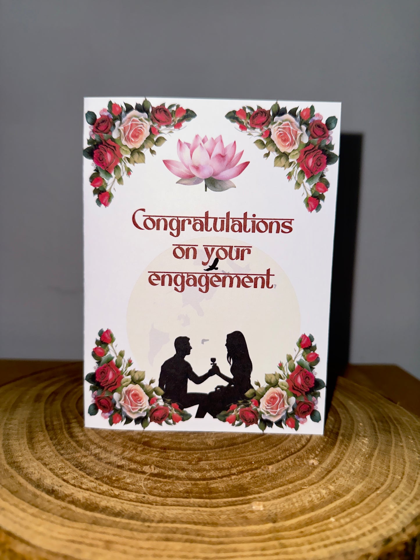 Full Moon Promise – Lotus & Roses Engagement Card
