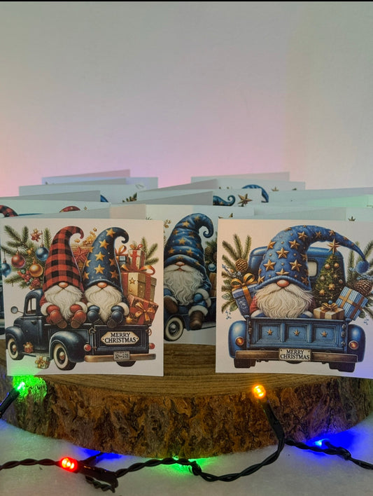 Gonk Truck Adventures – Set of 10 Small Square Christmas Cards with Envelopes