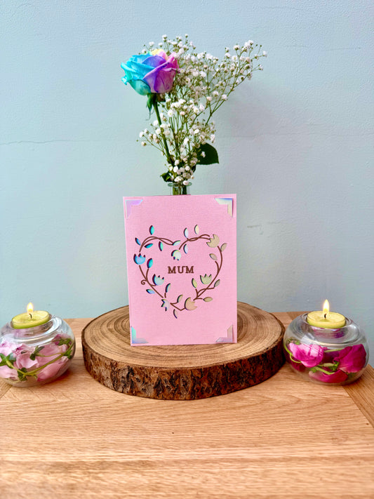 Mum in vine heart cutaway card