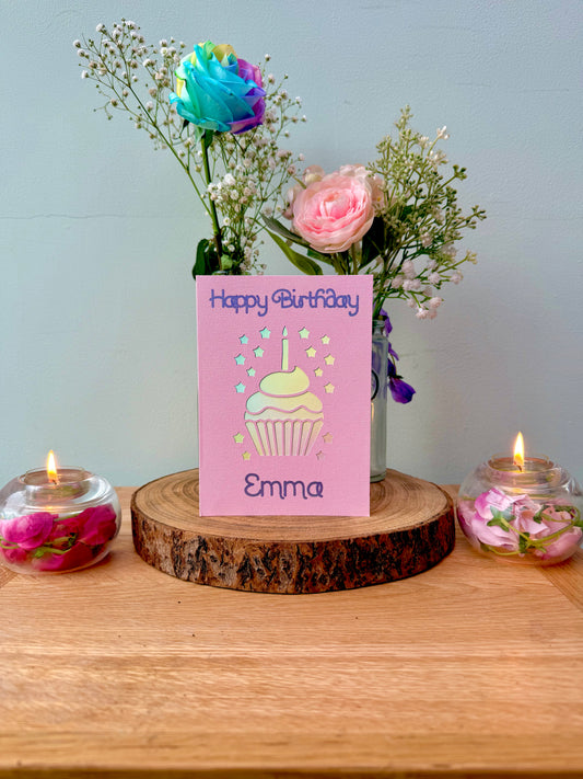 Personalised Birthday cutaway card.