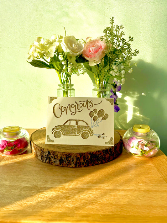 Congrats Wedding Car cutaway card