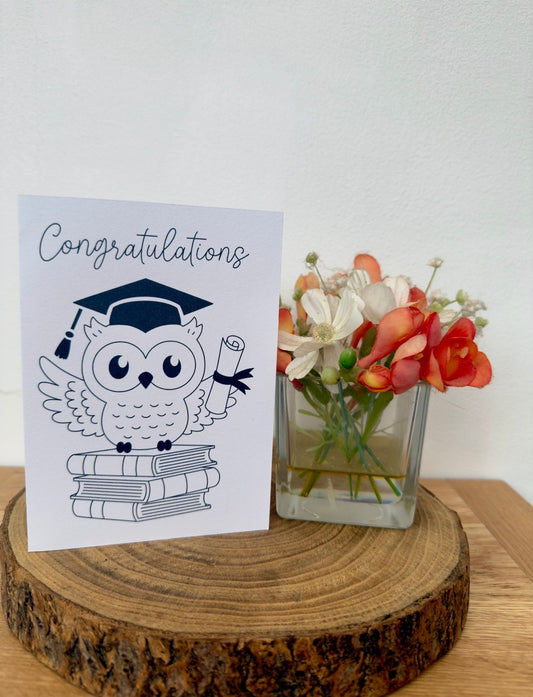 Wise Words & Bright Futures – Graduation Owl Congratulations Card