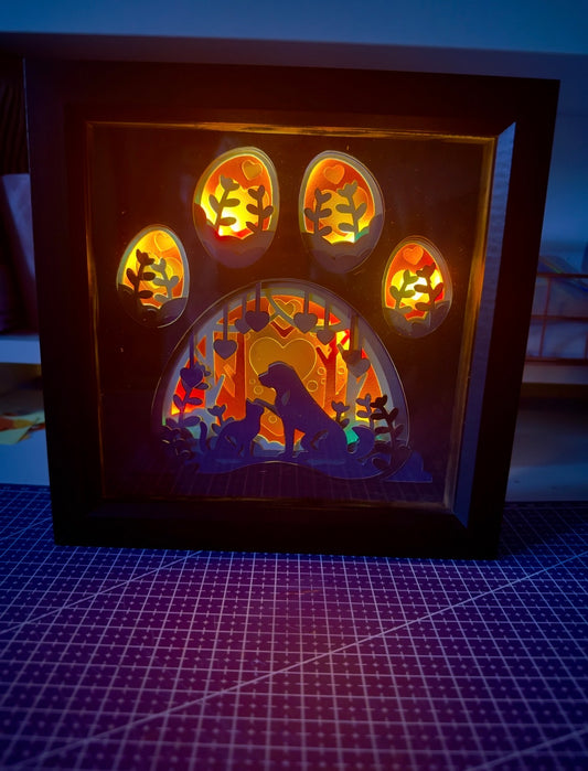 "Pawprints & Whiskers" – 3D Pet Shadow Box Frame with Light Option