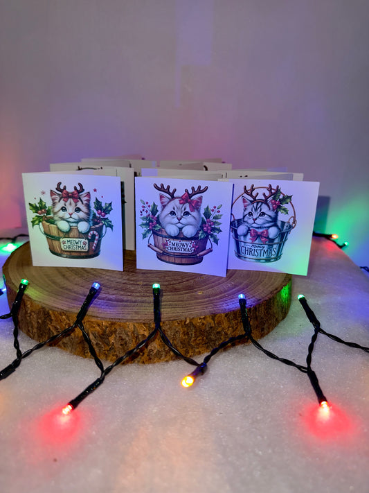 Meowy Christmas Collection – Set of 10 Small Festive Cat Cards with Envelopes